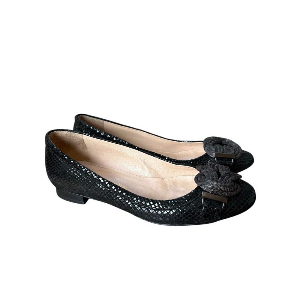 Russell Bromley Women Black Snake Leather Slip On Court Bow Flats EU 37/6.5